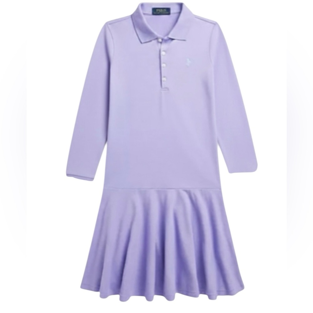 Ralph Lauren Girls XL 16 Purple Long Sleeve Drop-Waist Polo Dress